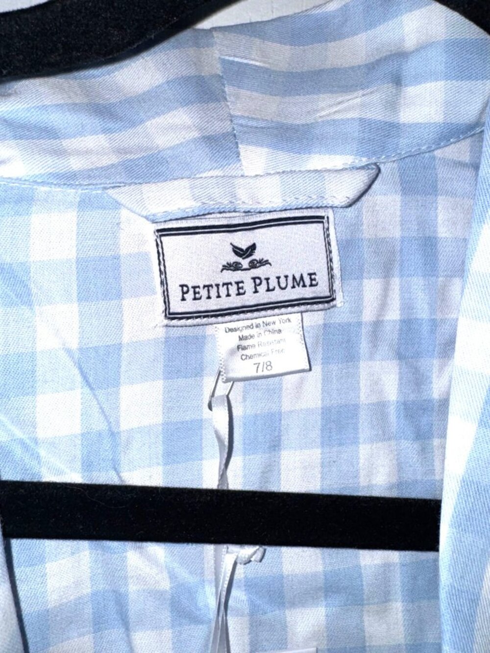 Petite Plume Kids Blue & White Gingham Robe Size 7/8 Unisex Belted Sleepwear So - Picture 4 of 12